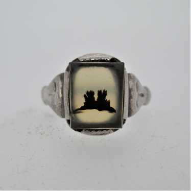 Sterling Silver Picture Agate Ring Size 6.5 - image 1