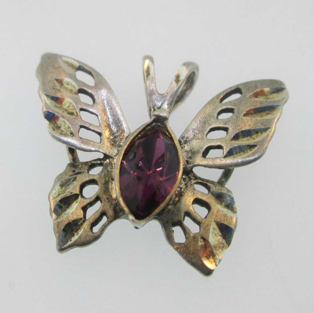 Sterling Silver Purple Stone Butterfly Pendant - image 1