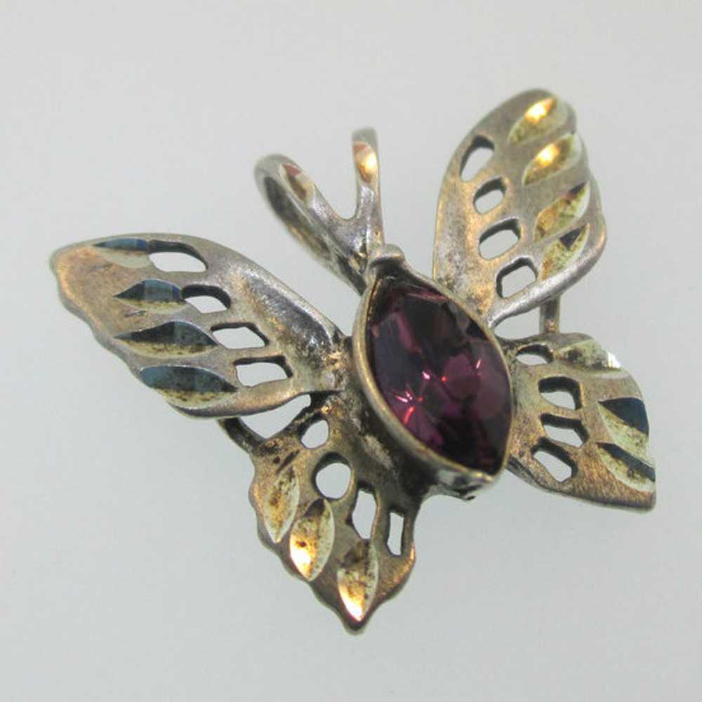 Sterling Silver Purple Stone Butterfly Pendant - image 4