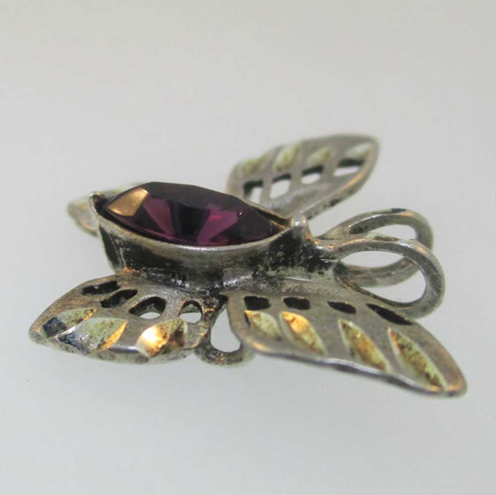 Sterling Silver Purple Stone Butterfly Pendant - image 5