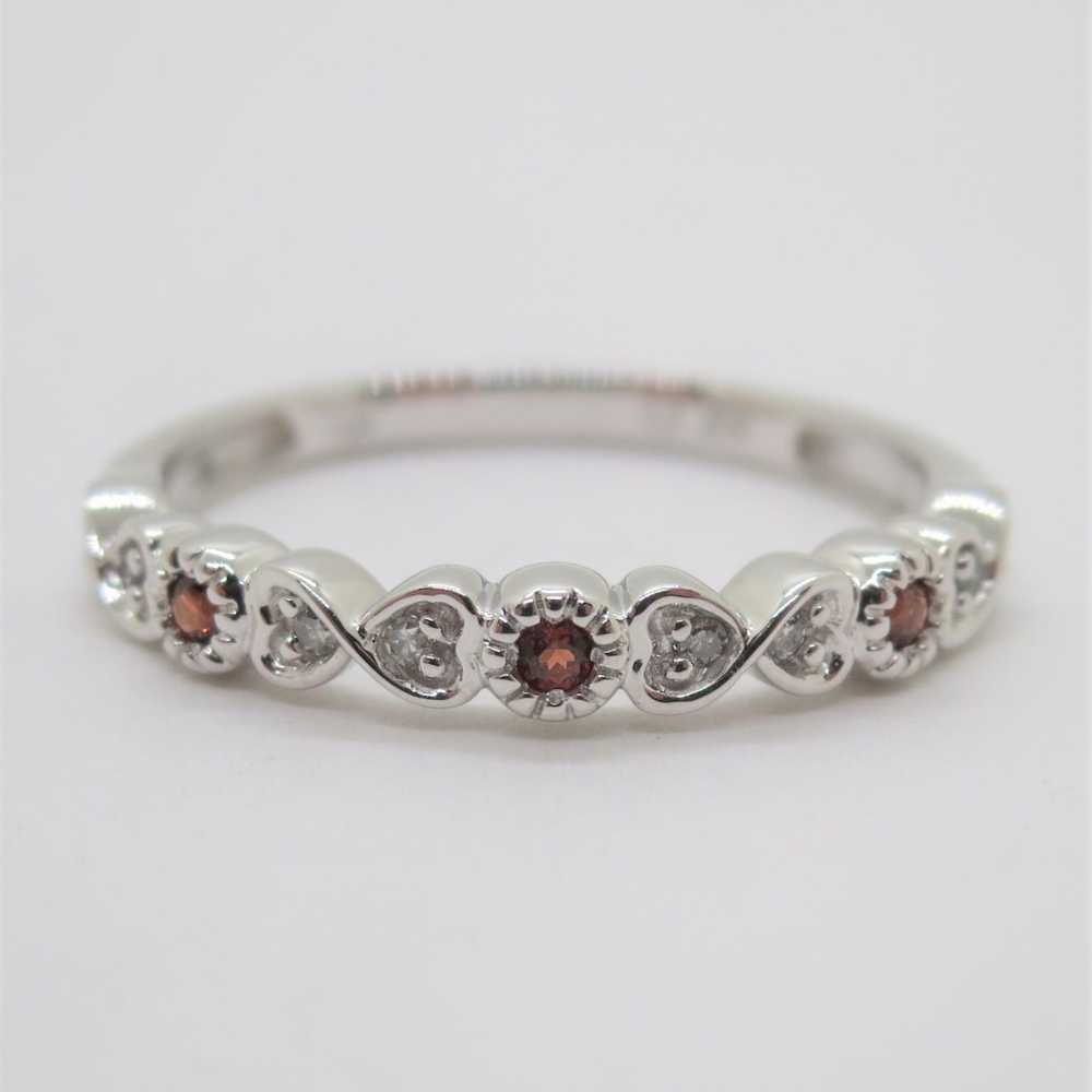 10k White Gold January Birthstone Garnet & Diamon… - image 1