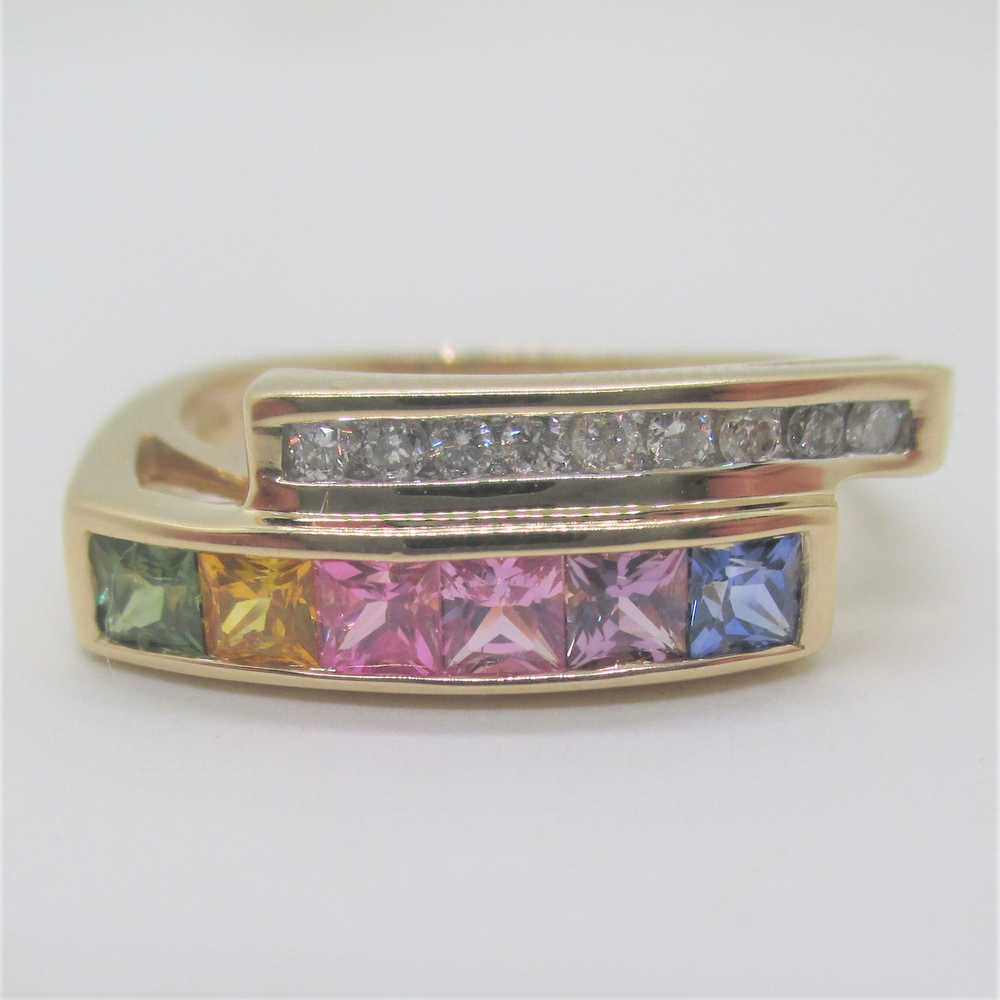 14k Yellow Gold Multicolored Synthetic Sapphires … - image 1