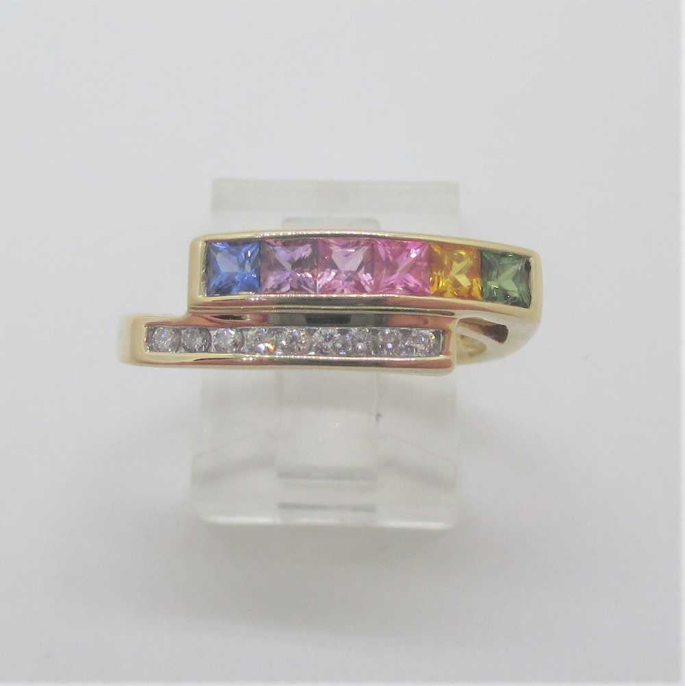 14k Yellow Gold Multicolored Synthetic Sapphires … - image 2