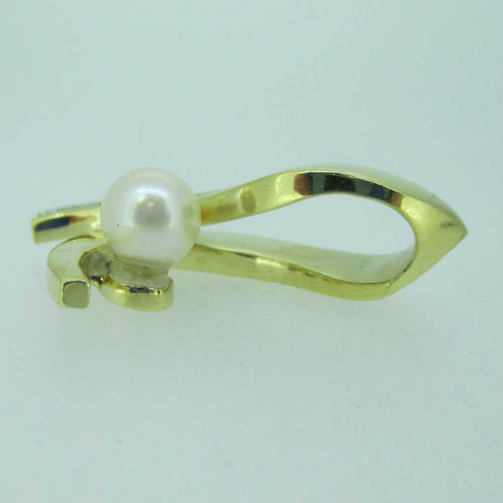 14k Yellow Gold Diamond and Pearl Omega Pendant S… - image 2