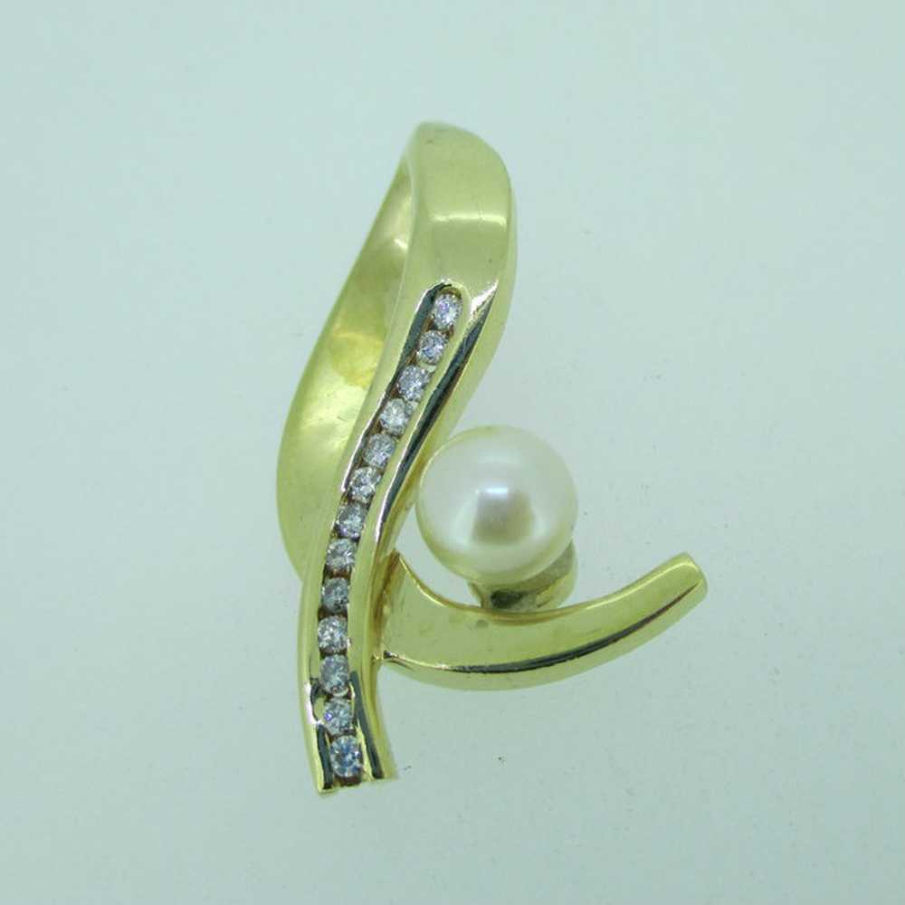 14k Yellow Gold Diamond and Pearl Omega Pendant S… - image 4