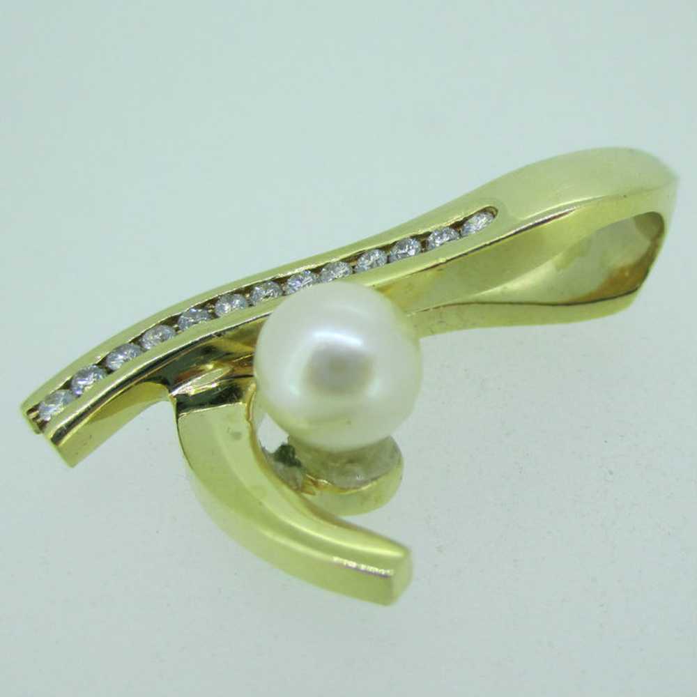 14k Yellow Gold Diamond and Pearl Omega Pendant S… - image 5