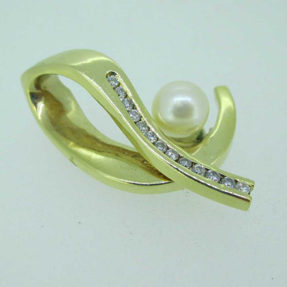14k Yellow Gold Diamond and Pearl Omega Pendant S… - image 7
