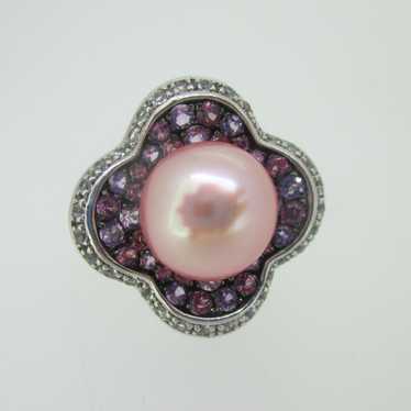 Sterling Silver Honora Amethyst Pink Pearl CZ Hal… - image 1