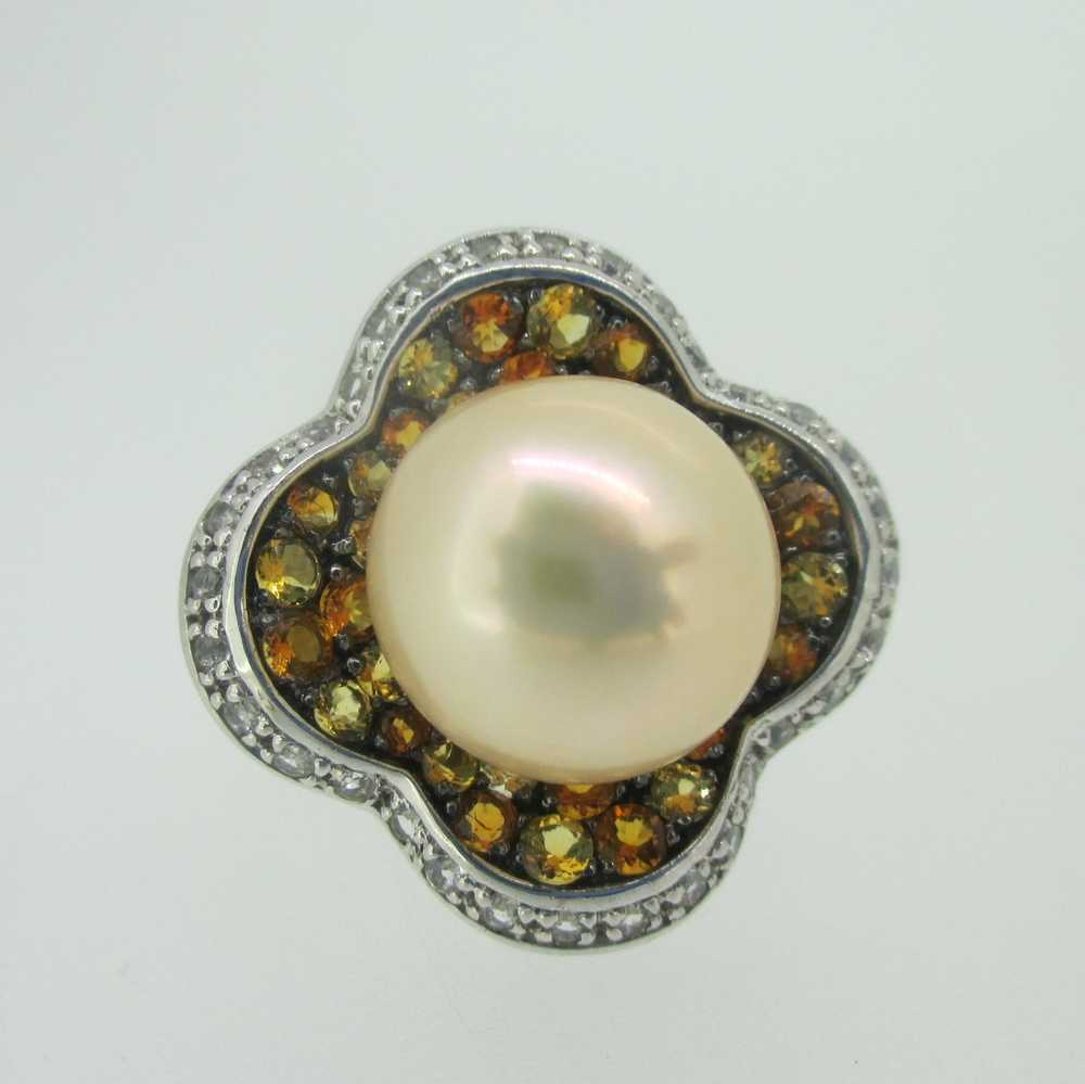 Sterling Silver Honora Citrine Peach Pearl CZ Hal… - image 1