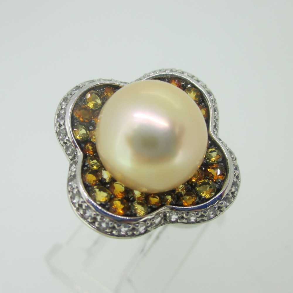 Sterling Silver Honora Citrine Peach Pearl CZ Hal… - image 2