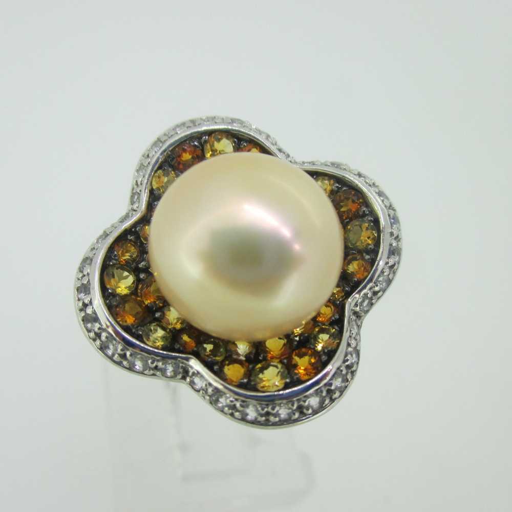 Sterling Silver Honora Citrine Peach Pearl CZ Hal… - image 3