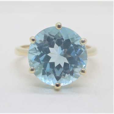 14k Yellow Gold KN Signed Large Blue Topaz Solita… - image 1