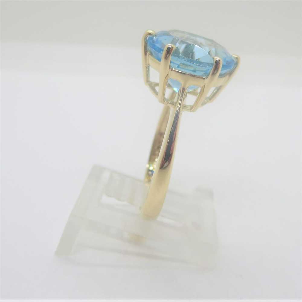 14k Yellow Gold KN Signed Large Blue Topaz Solita… - image 4