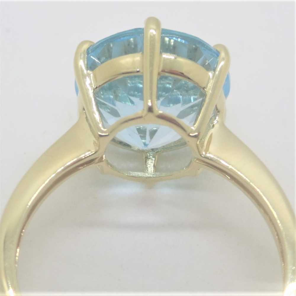 14k Yellow Gold KN Signed Large Blue Topaz Solita… - image 6