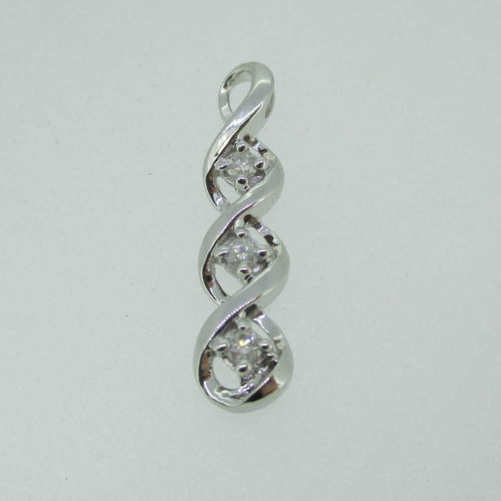 10k White Gold Three Diamond Pendant - image 1