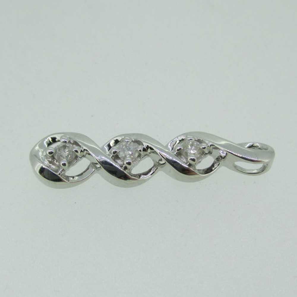 10k White Gold Three Diamond Pendant - image 4