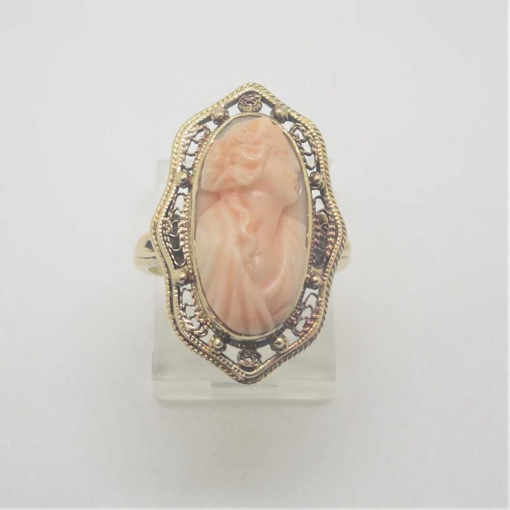 Antique 14k Y Gold Angel Skin Pink Coral Oblong C… - image 1