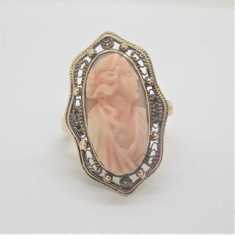 Antique 14k Y Gold Angel Skin Pink Coral Oblong C… - image 4