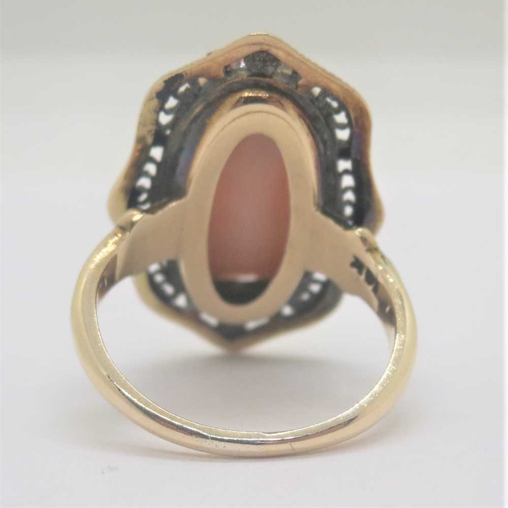 Antique 14k Y Gold Angel Skin Pink Coral Oblong C… - image 5