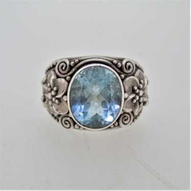 Sterling Silver Flower Swirl Topaz Ring Size 9 - image 1