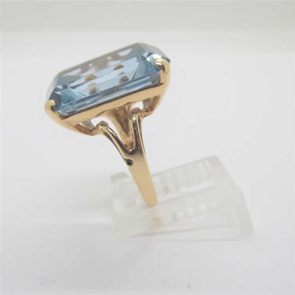 14k Yellow Gold Large Emerald Cut Blue Topaz Cock… - image 2