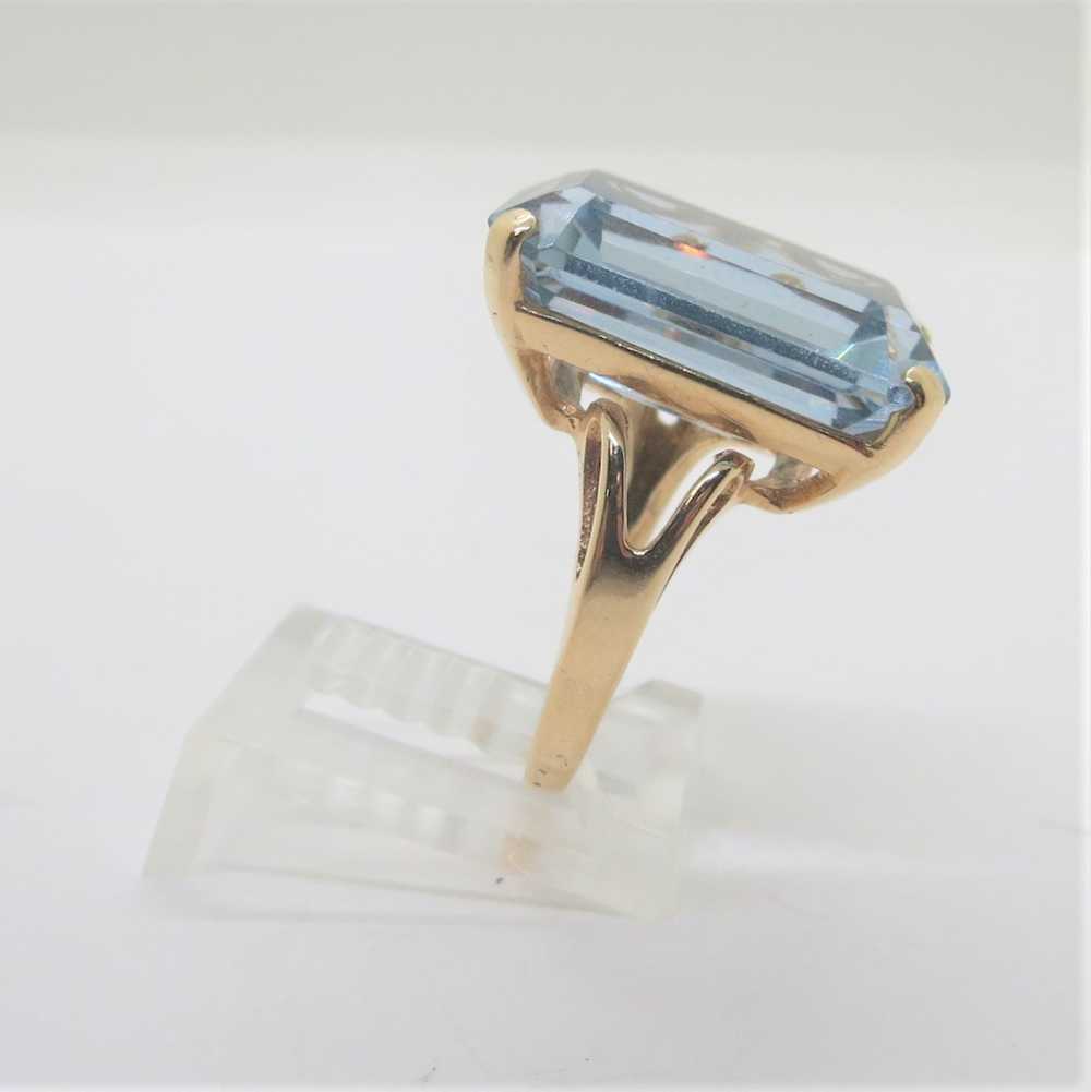 14k Yellow Gold Large Emerald Cut Blue Topaz Cock… - image 3