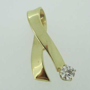 14k Yellow Gold Ribbon Pendant with Approx .40ct … - image 1