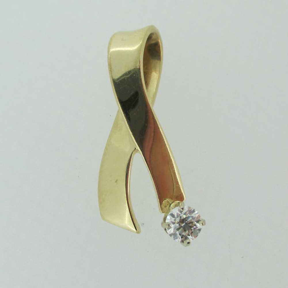 14k Yellow Gold Ribbon Pendant with Approx .40ct … - image 4