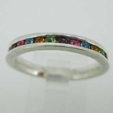 Sterling Silver Multi Color Rhinestone Stone Eter… - image 1