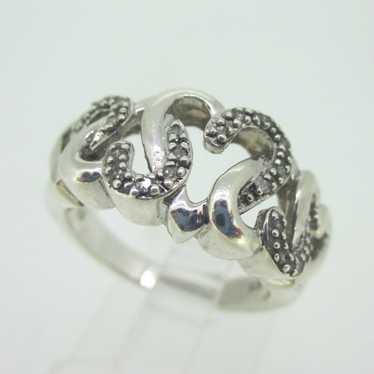 Sterling Silver Interlocking Diamond Hearts Ring … - image 1
