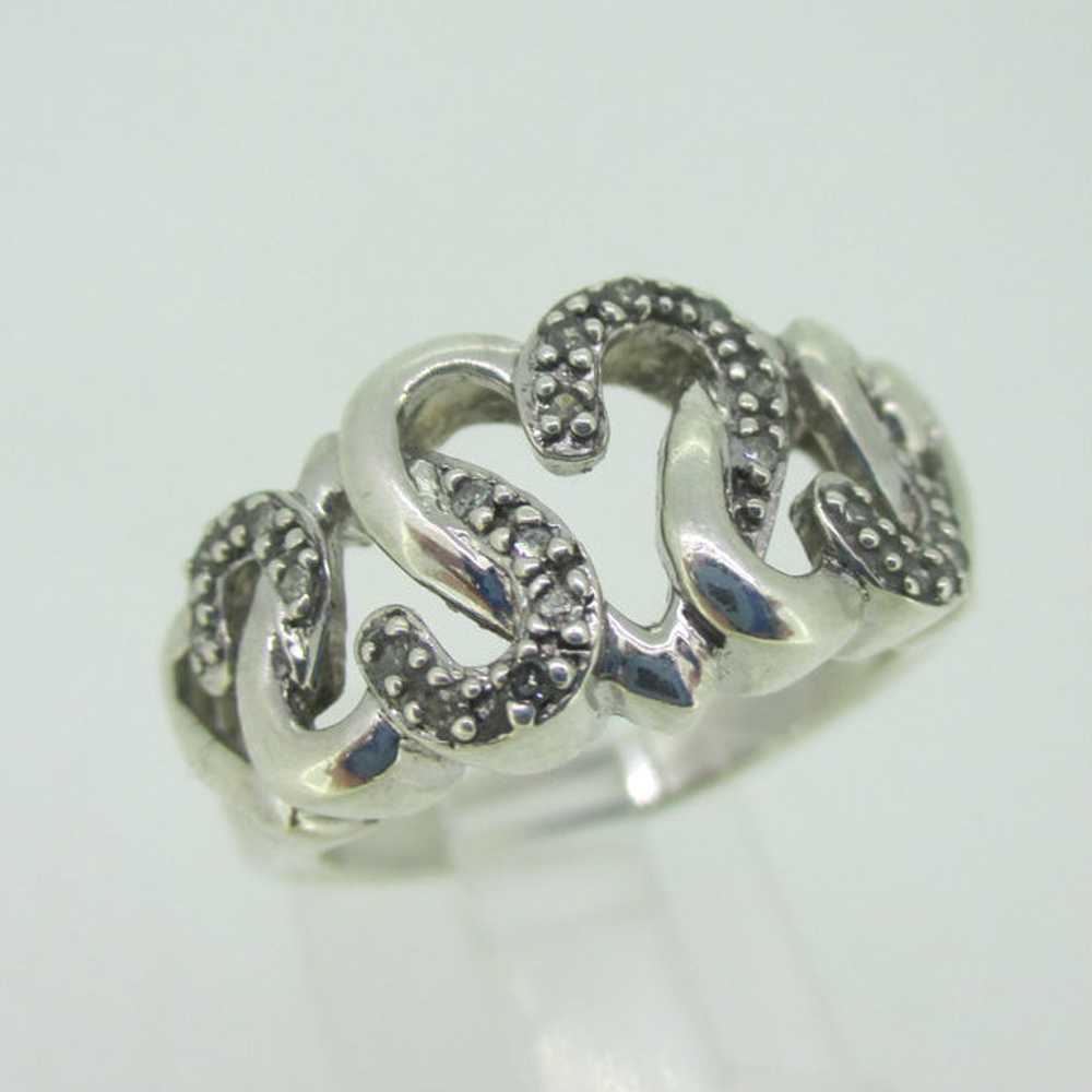 Sterling Silver Interlocking Diamond Hearts Ring … - image 2