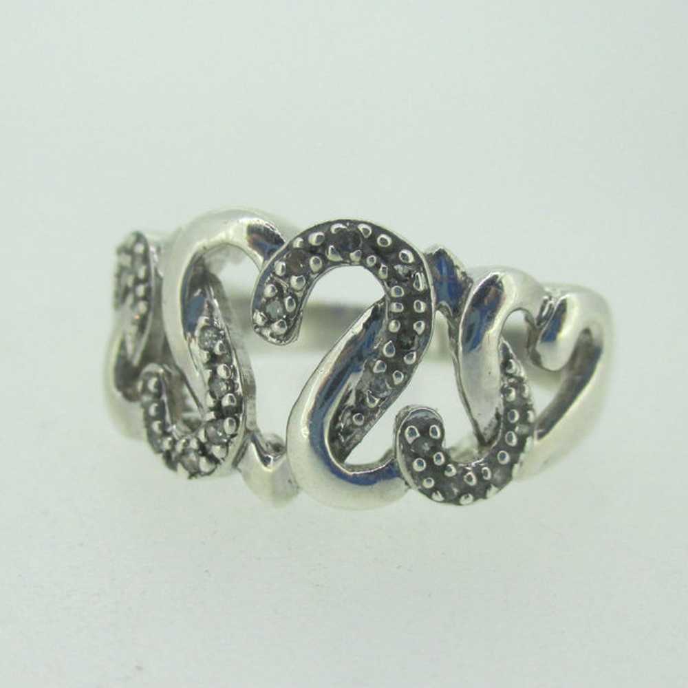 Sterling Silver Interlocking Diamond Hearts Ring … - image 3