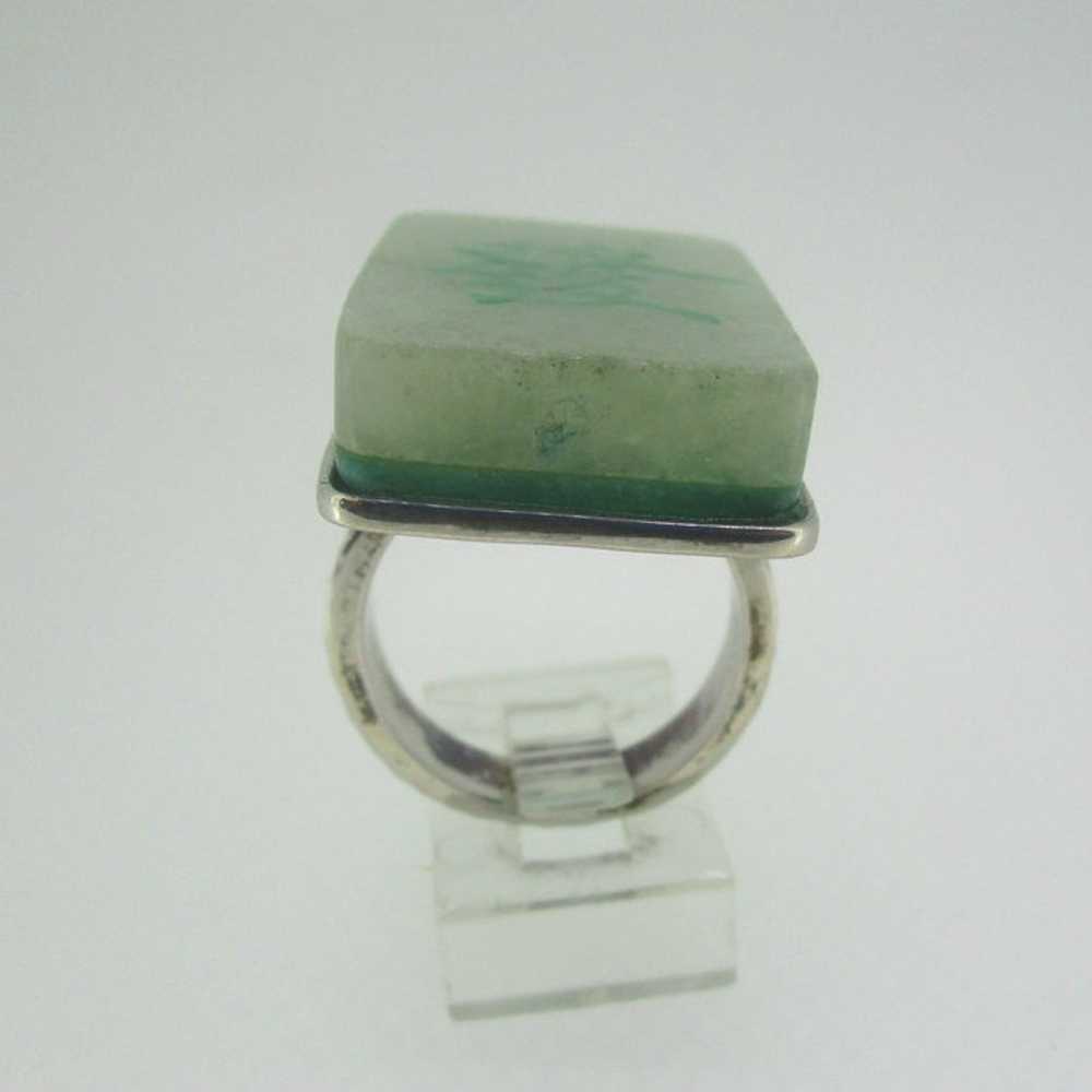 Sterling Silver Jadeite Chinese Symbol Ring Size … - image 3