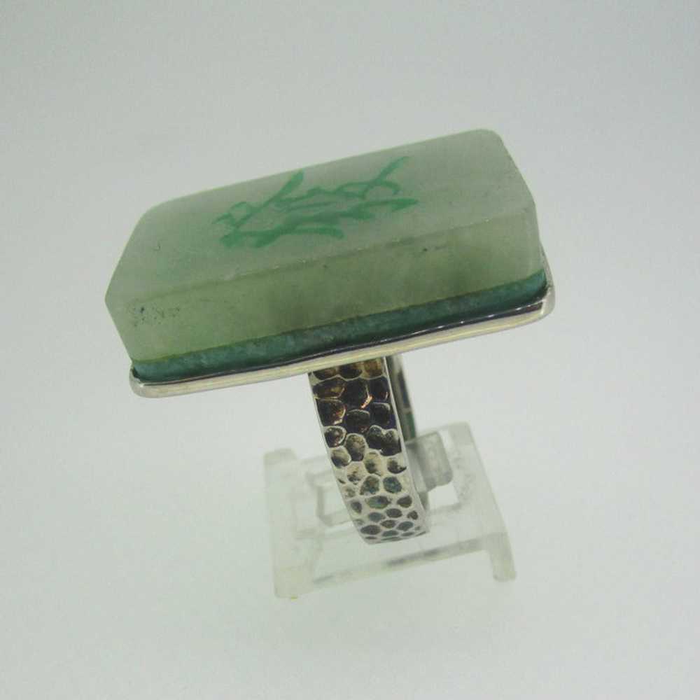 Sterling Silver Jadeite Chinese Symbol Ring Size … - image 4