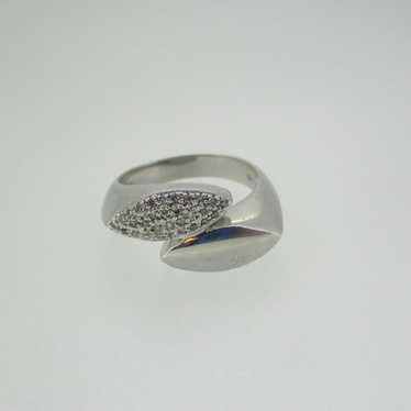 Sterling Silver Diamond Over Lap Ring Size 8 1/4 - image 1