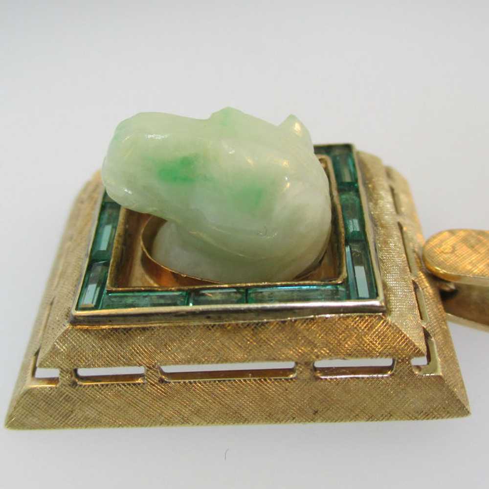 14k Yellow Gold Vintage Antique Jade Carved Horse… - image 3