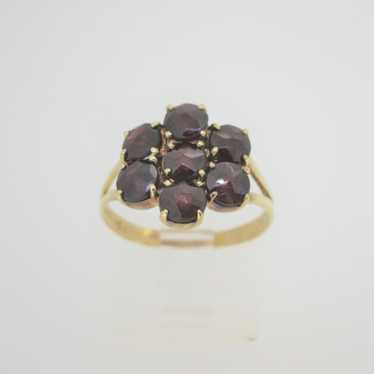 Vintage 8k Yellow Gold Rose Cut Czech Garnet Clus… - image 1