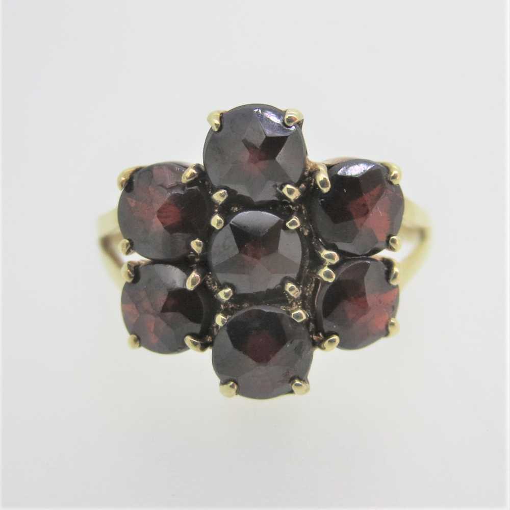 Vintage 8k Yellow Gold Rose Cut Czech Garnet Clus… - image 4