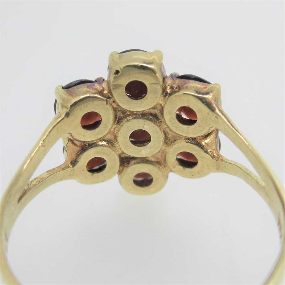 Vintage 8k Yellow Gold Rose Cut Czech Garnet Clus… - image 6