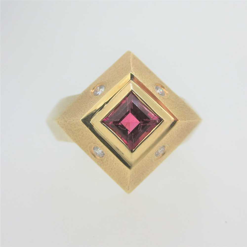 14k Yellow Gold Designer Signed Rhodolite Garnet … - image 4