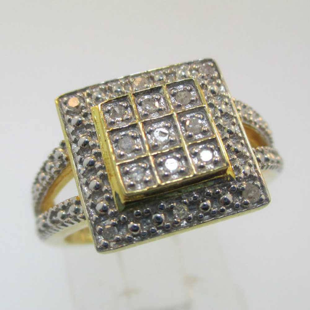 Gold Plated Sterling Silver Diamond Cluster Squar… - image 1