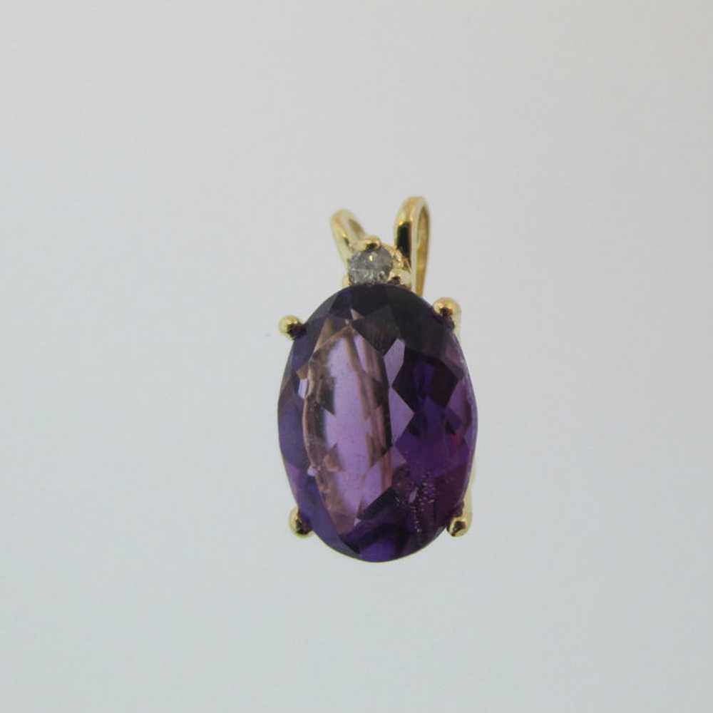 14k Yellow Gold Purple Amethyst Pendant with Diam… - image 1