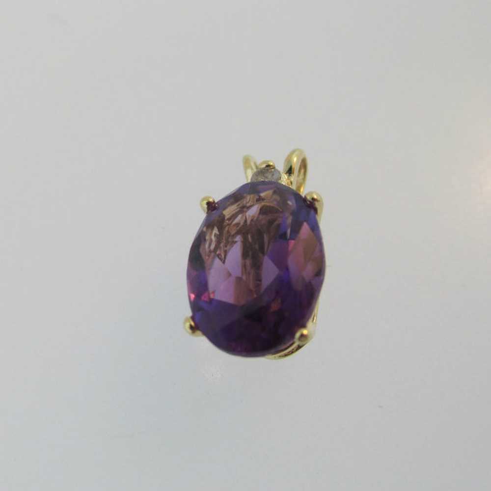 14k Yellow Gold Purple Amethyst Pendant with Diam… - image 3