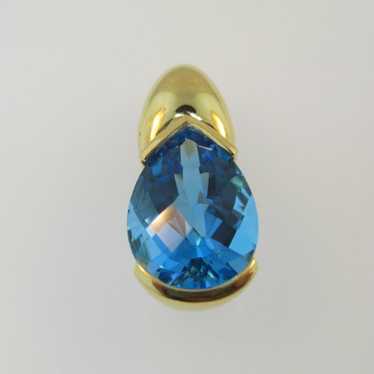 18k Yellow Gold Blue Topaz Pendant - image 1