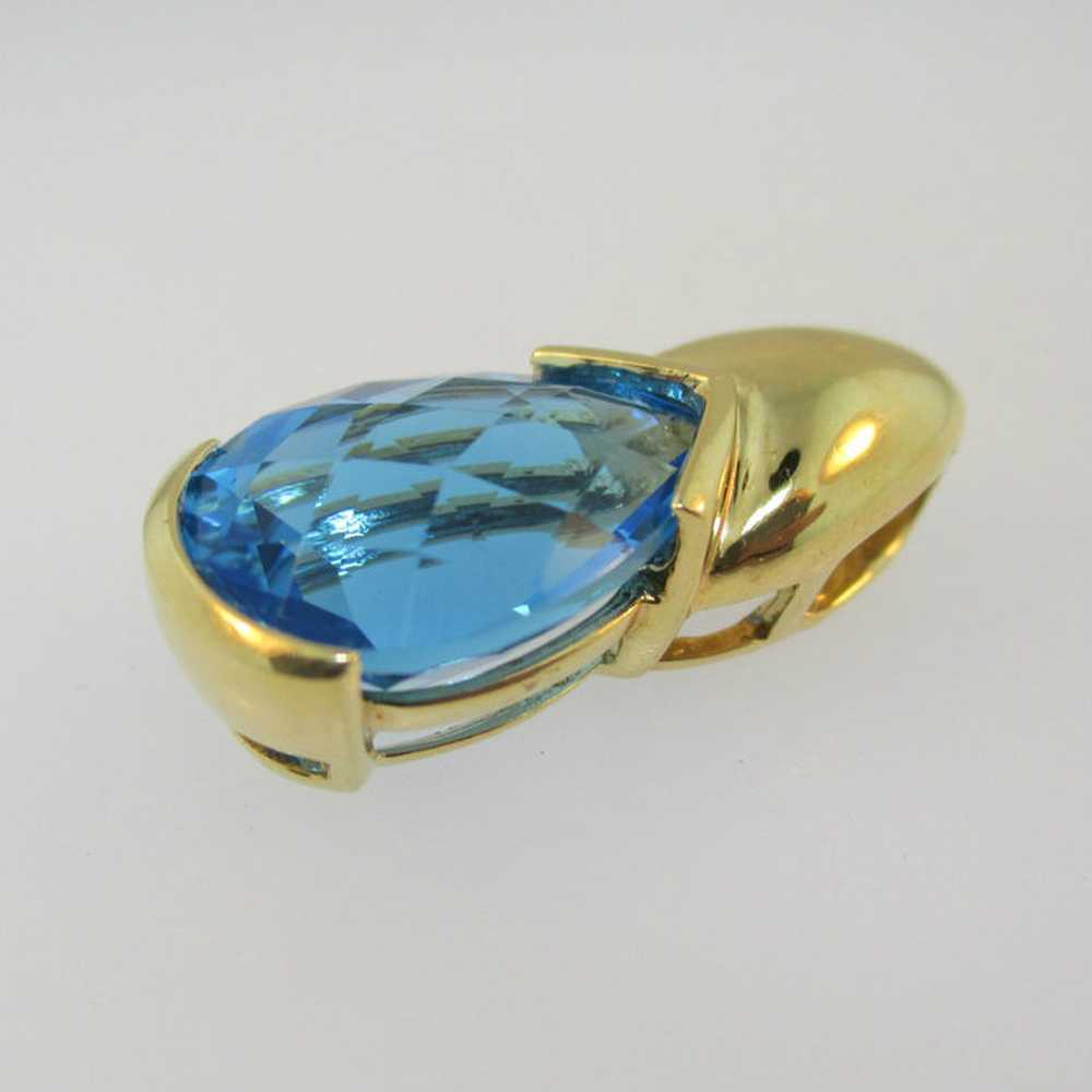 18k Yellow Gold Blue Topaz Pendant - image 5