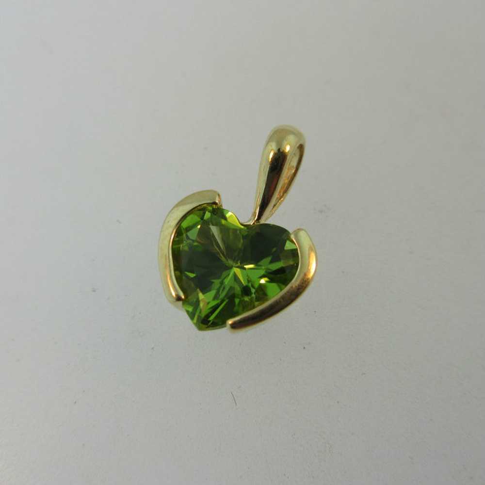 14k Yellow Gold Heart Shaped Peridot Pendant - image 1