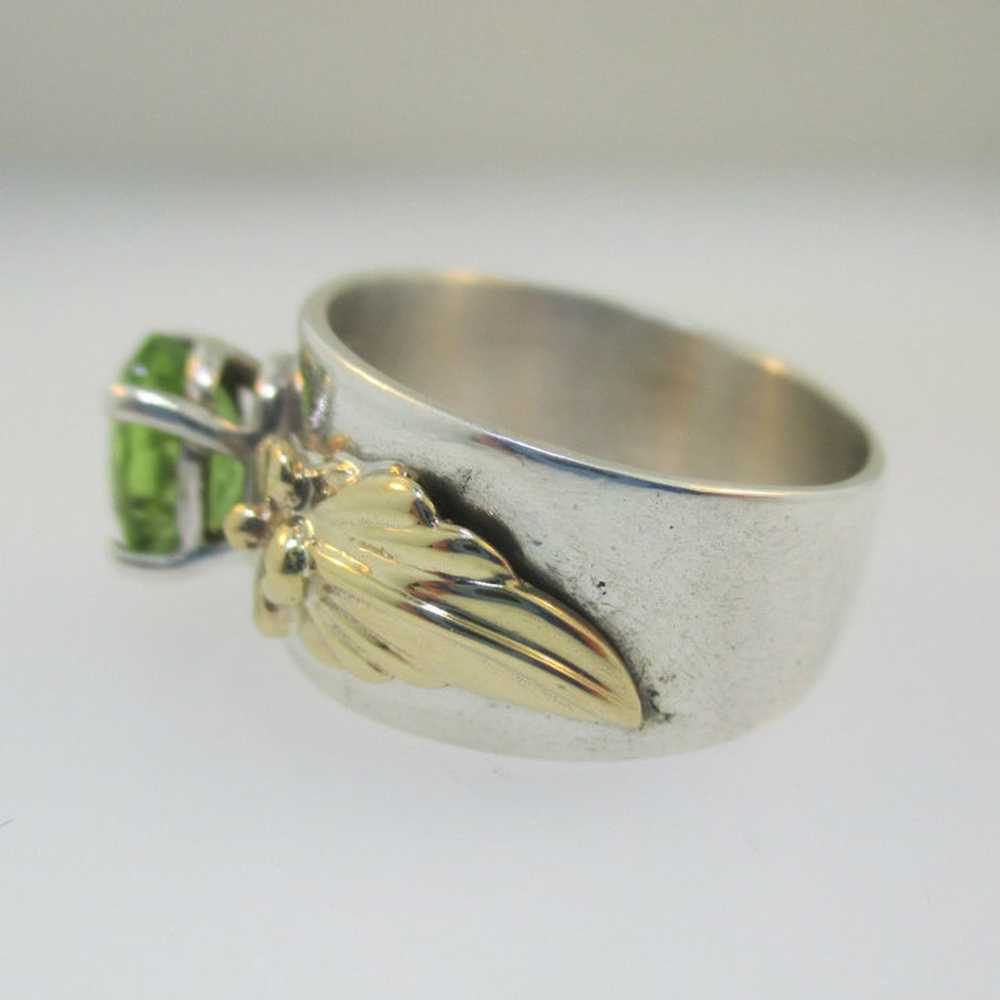 Sterling Silver and 14K Leaf Flower Peridot Ring … - image 5