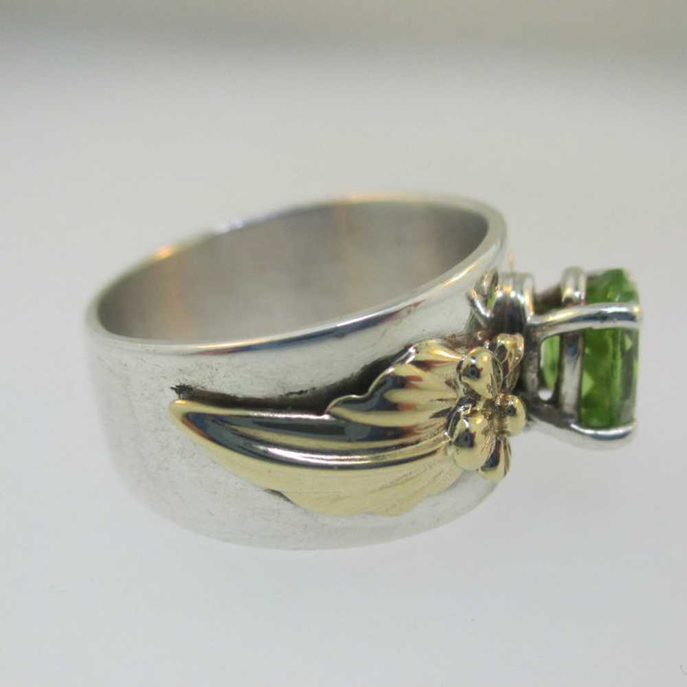 Sterling Silver and 14K Leaf Flower Peridot Ring … - image 6