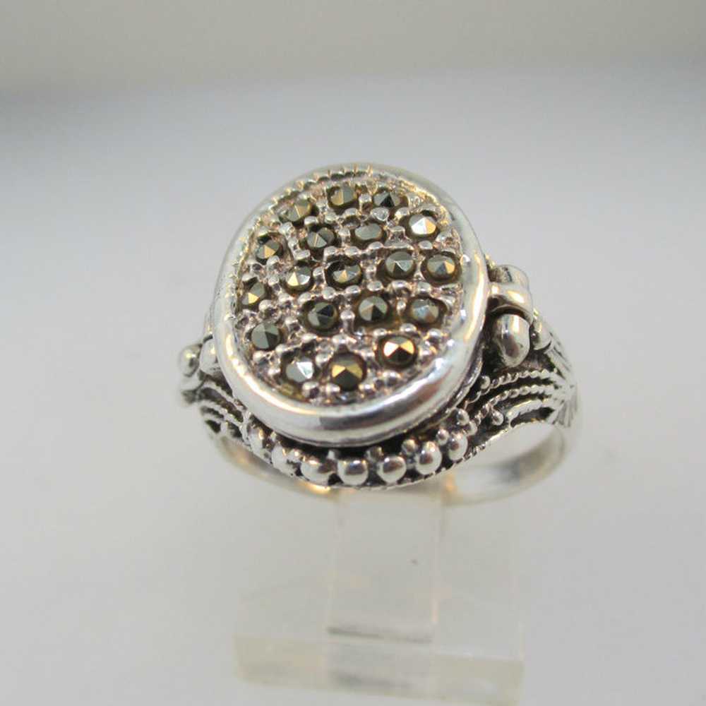 Sterling Silver Marcasite Pill Box Ring or Poison… - image 3
