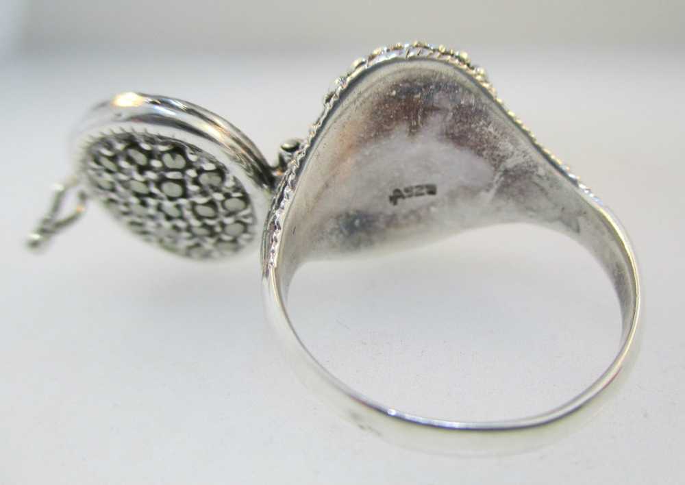 Sterling Silver Marcasite Pill Box Ring or Poison… - image 7